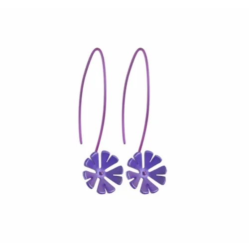 Large Ten Petal Purple Flower Hook Drop Earrings